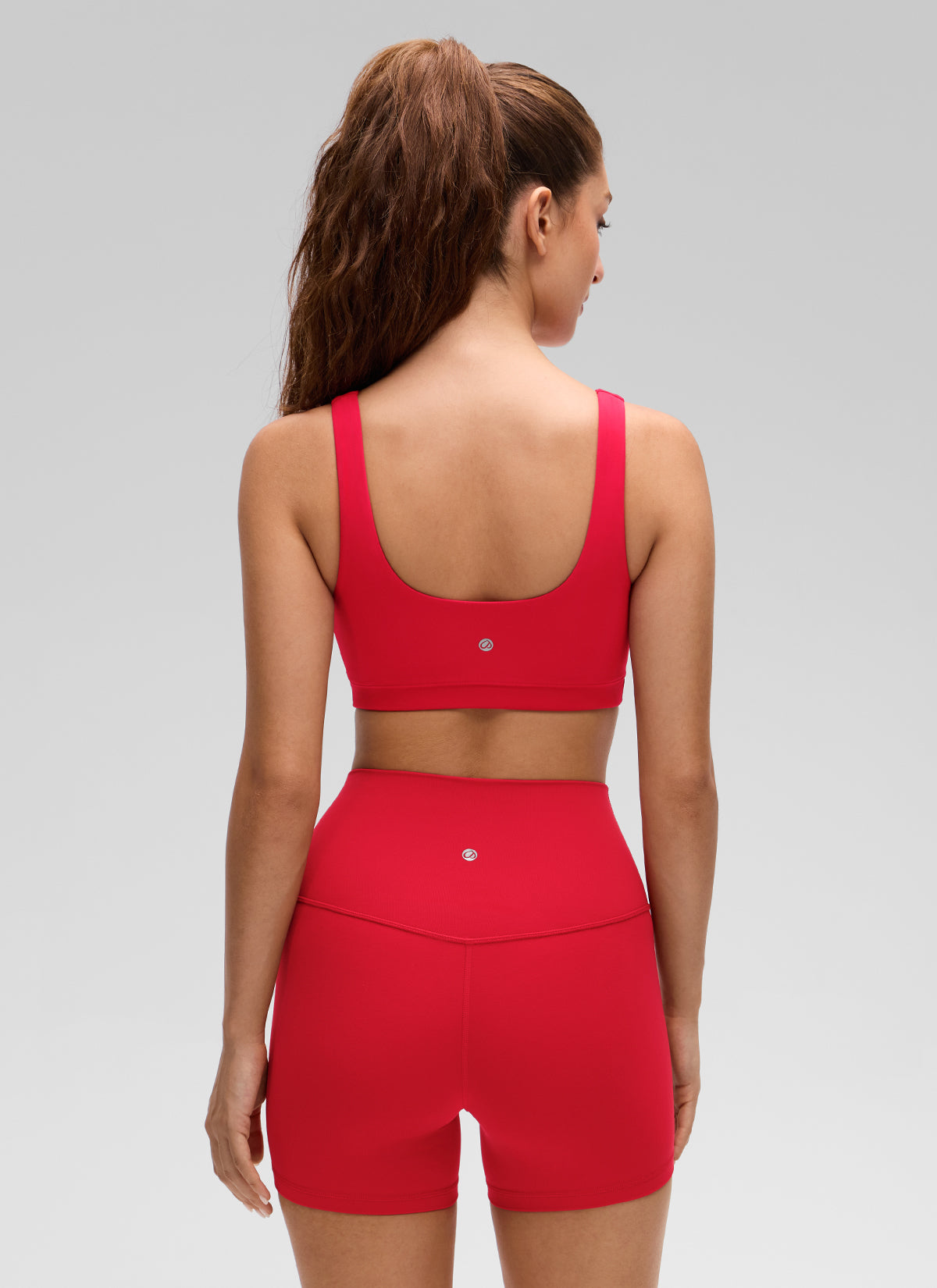 CRZ YOGA Women's Butterluxe Yoga U Back Sports Bra Light Support Aurora Red @model_info:Inga