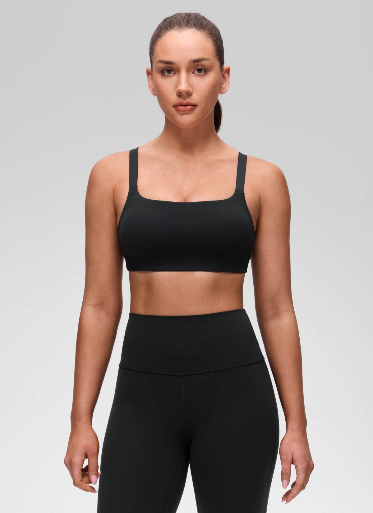 CRZ YOGA Damen Butterluxe Yoga Sport-BH mit U-Ausschnitt und quadratischem Rücken, Schwarz