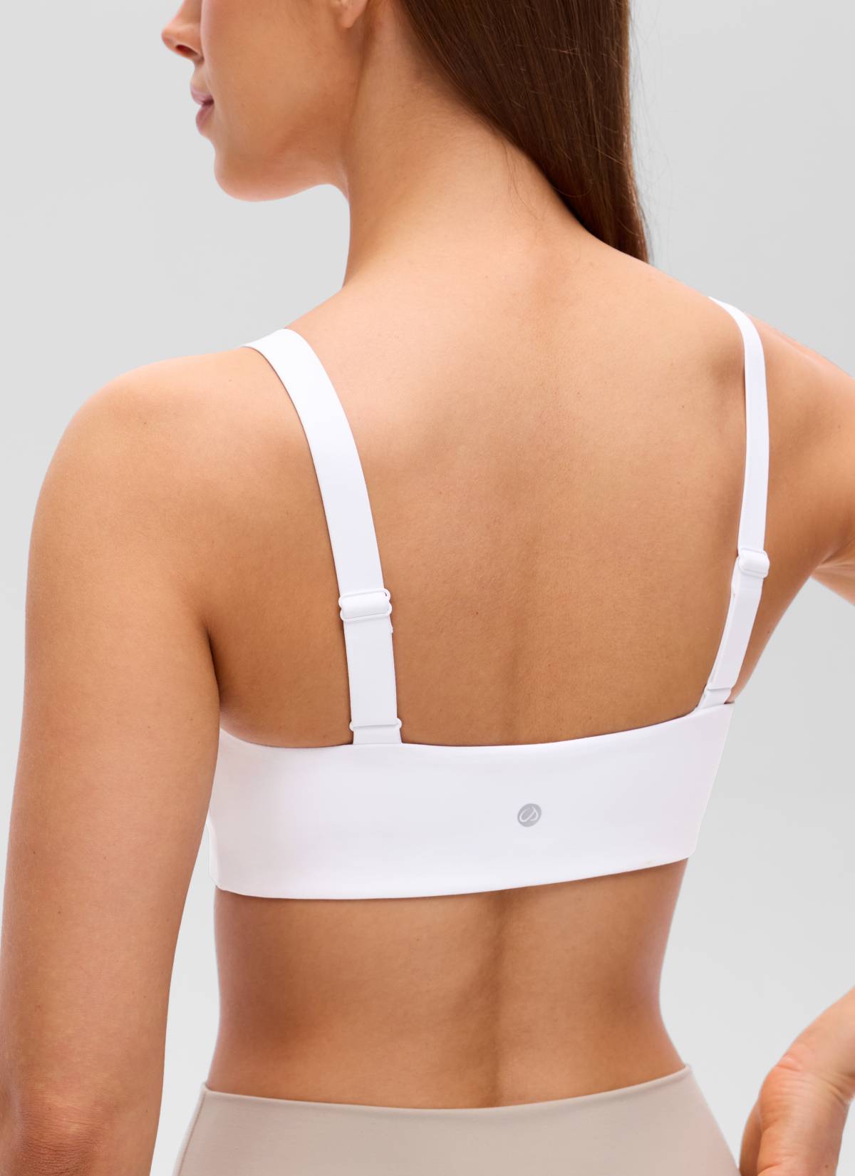 CRZ YOGA Women's Butterluxe Yoga U Neck Square Back Sports Bra White @model_info:Lary