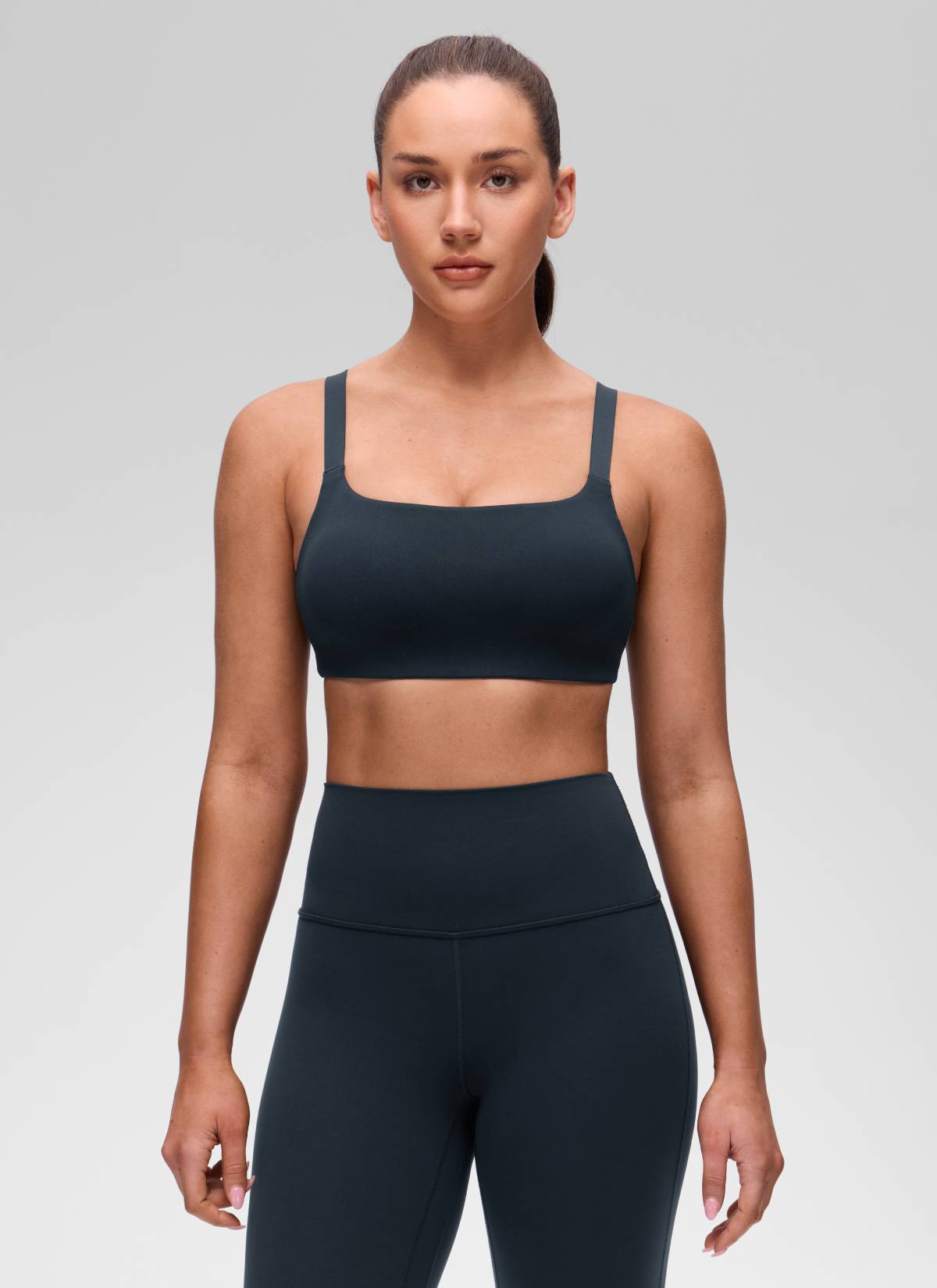 CRZ YOGA Damen Butterluxe Yoga Sport-BH mit U-Ausschnitt und quadratischem Rücken, Echt Marineblau