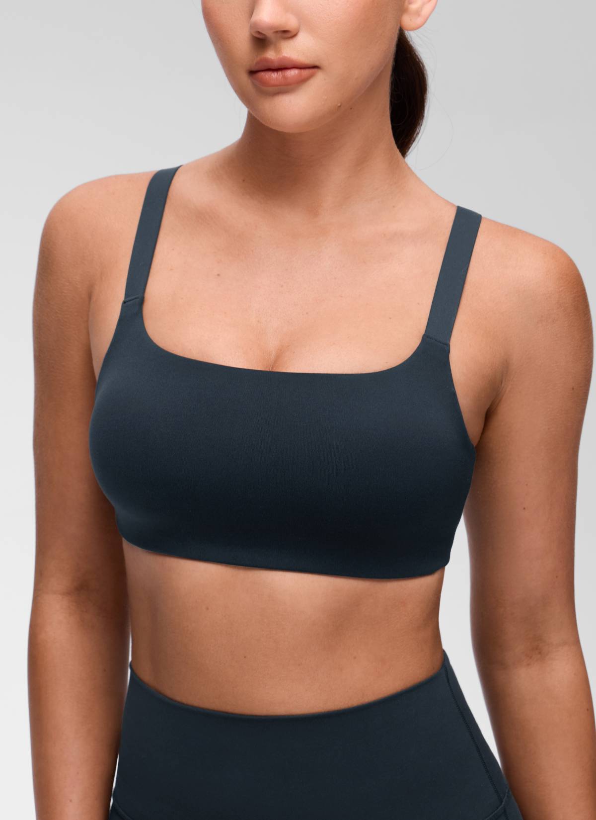 CRZ YOGA Women's Butterluxe Yoga U Neck Square Back Sports Bra True Navy @model_info:Brooklym