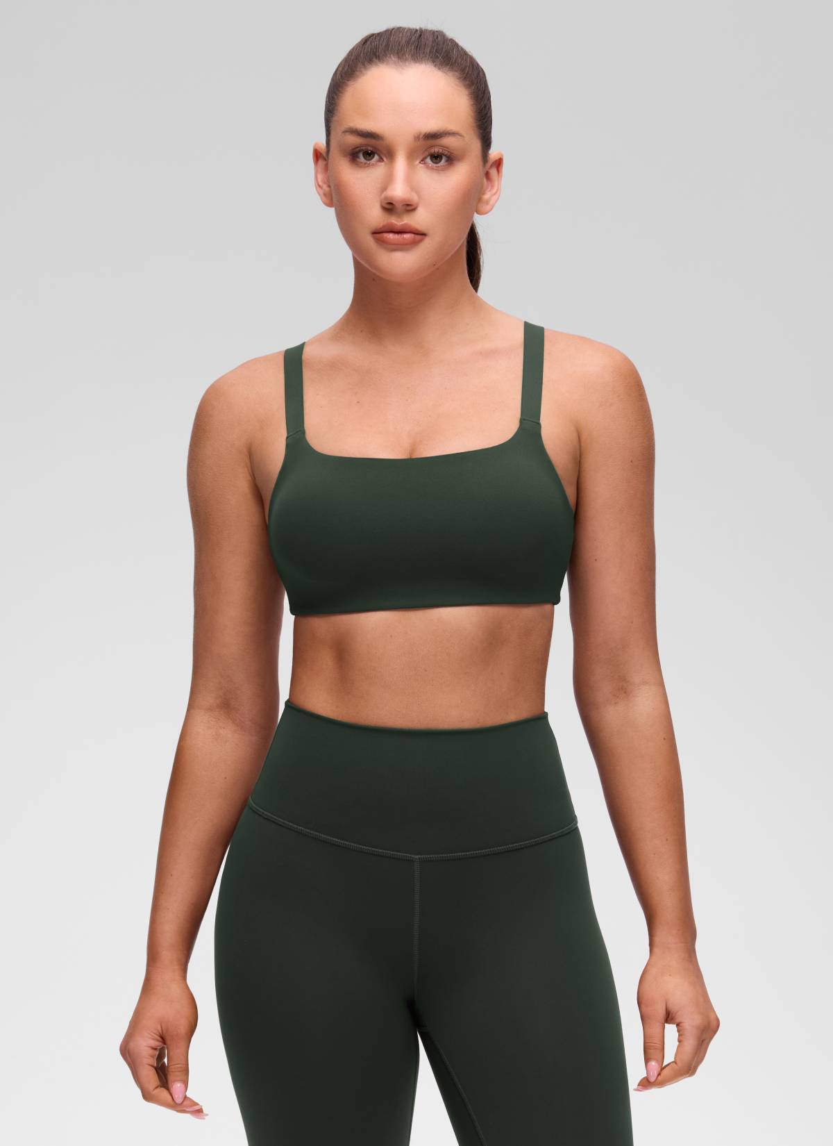 CRZ YOGA Women's Butterluxe Yoga U Neck Square Back Sports Bra Legend Green @model_info:Brooklym