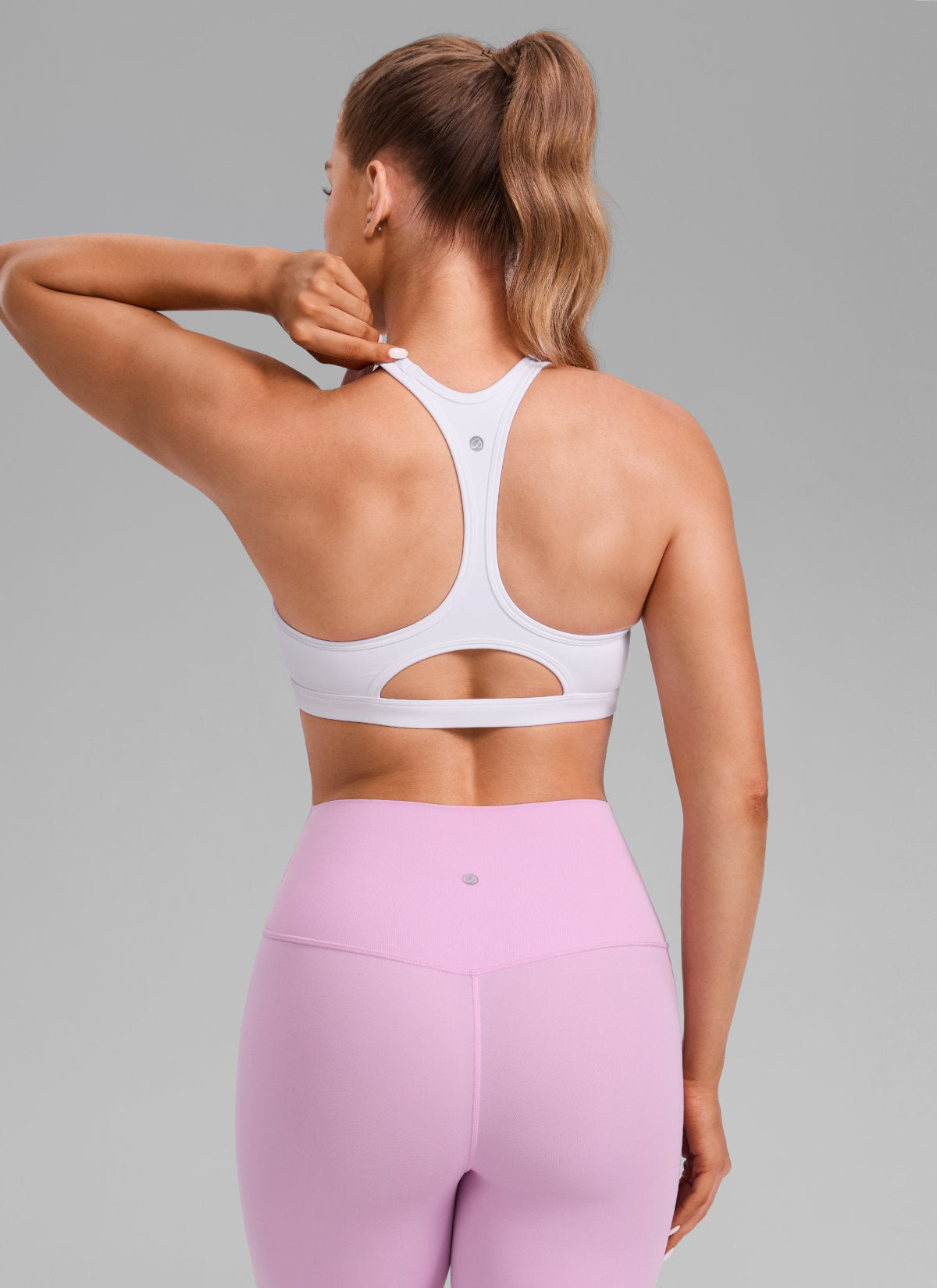 Sujetador deportivo de yoga CRZ YOGA Butterlift para mujer con cuello en U, espalda deportiva, abertura y color blanco