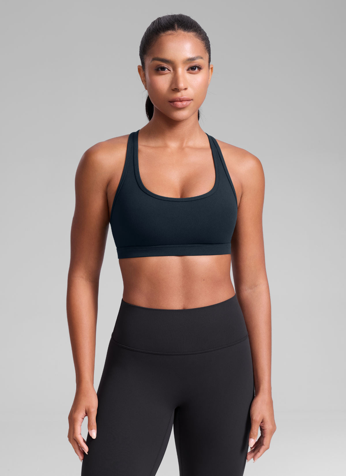 CRZ YOGA Women's Butterlift Yoga U Neck Racerback Keyhole Sports Bra True Navy @model_info:Crystal