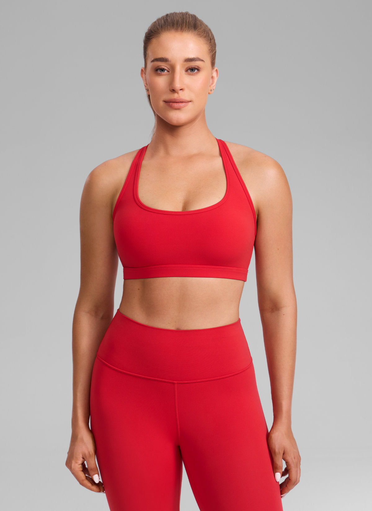CRZ YOGA Sujetador Deportivo de Yoga Butterlift con Cuello en U, Espalda Deportiva y Abertura Aurora Red para Mujer