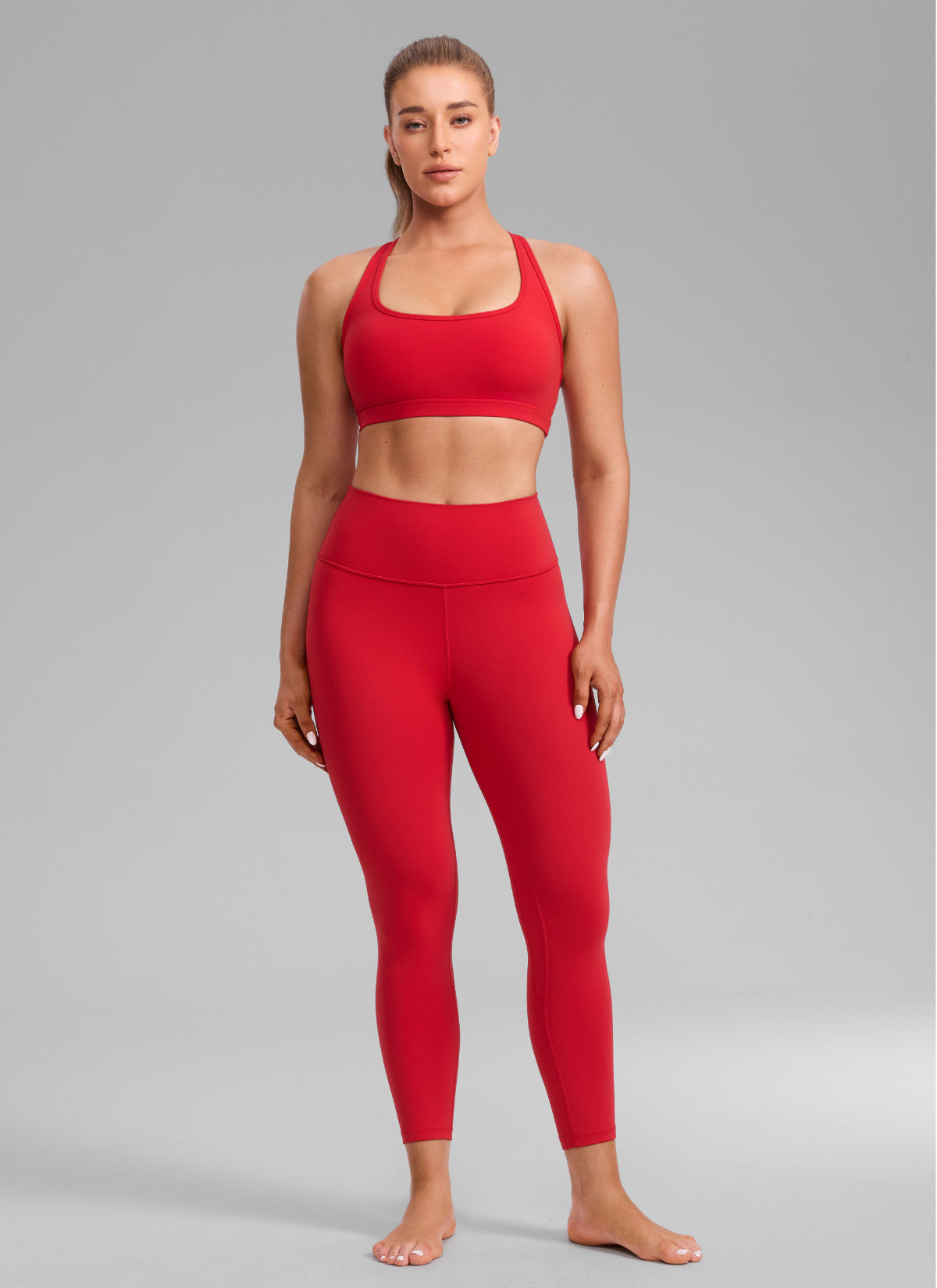 CRZ YOGA Women's Butterlift Yoga U Neck Racerback Keyhole Sports Bra Aurora Red @model_info:Julia