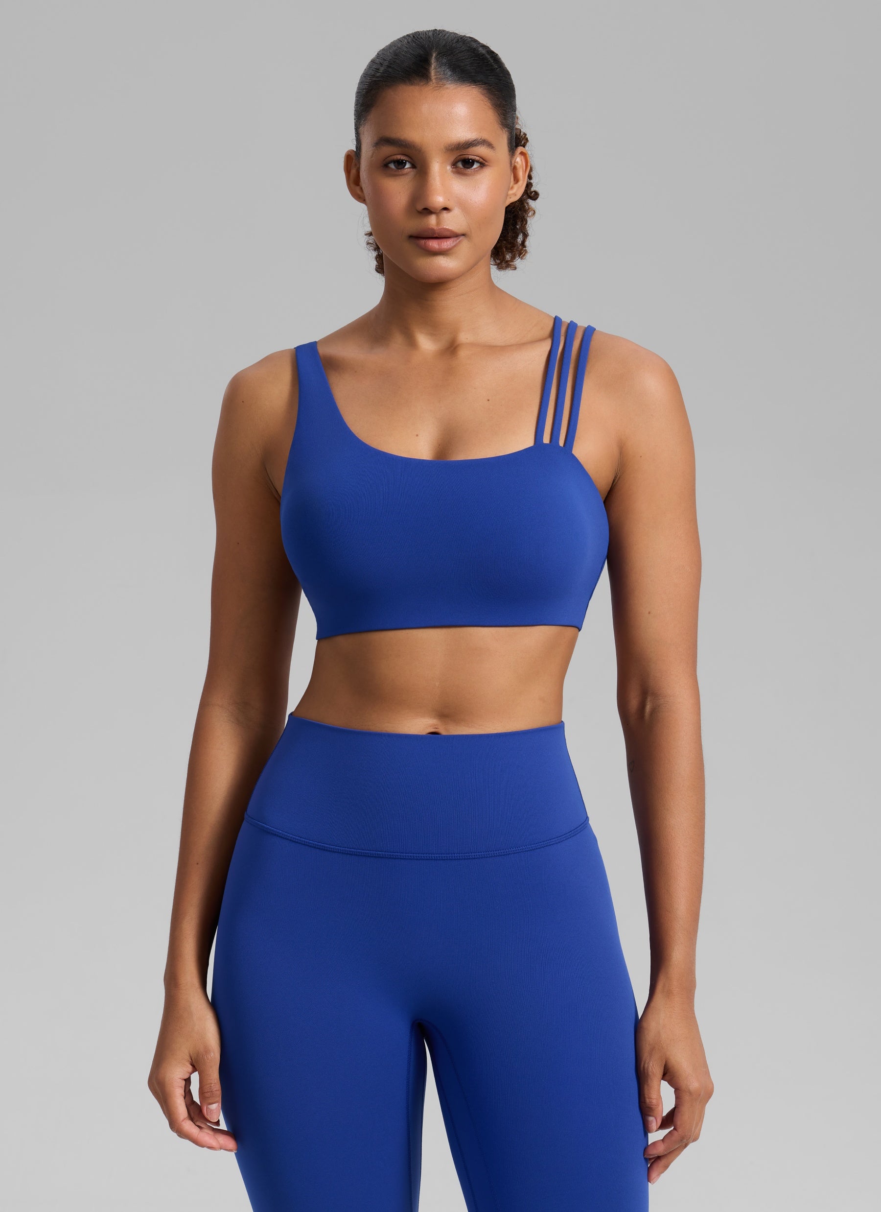 Sujetador deportivo de yoga Butterlift® para mujer con tirantes asimétricos, de sujeción media, azul olas