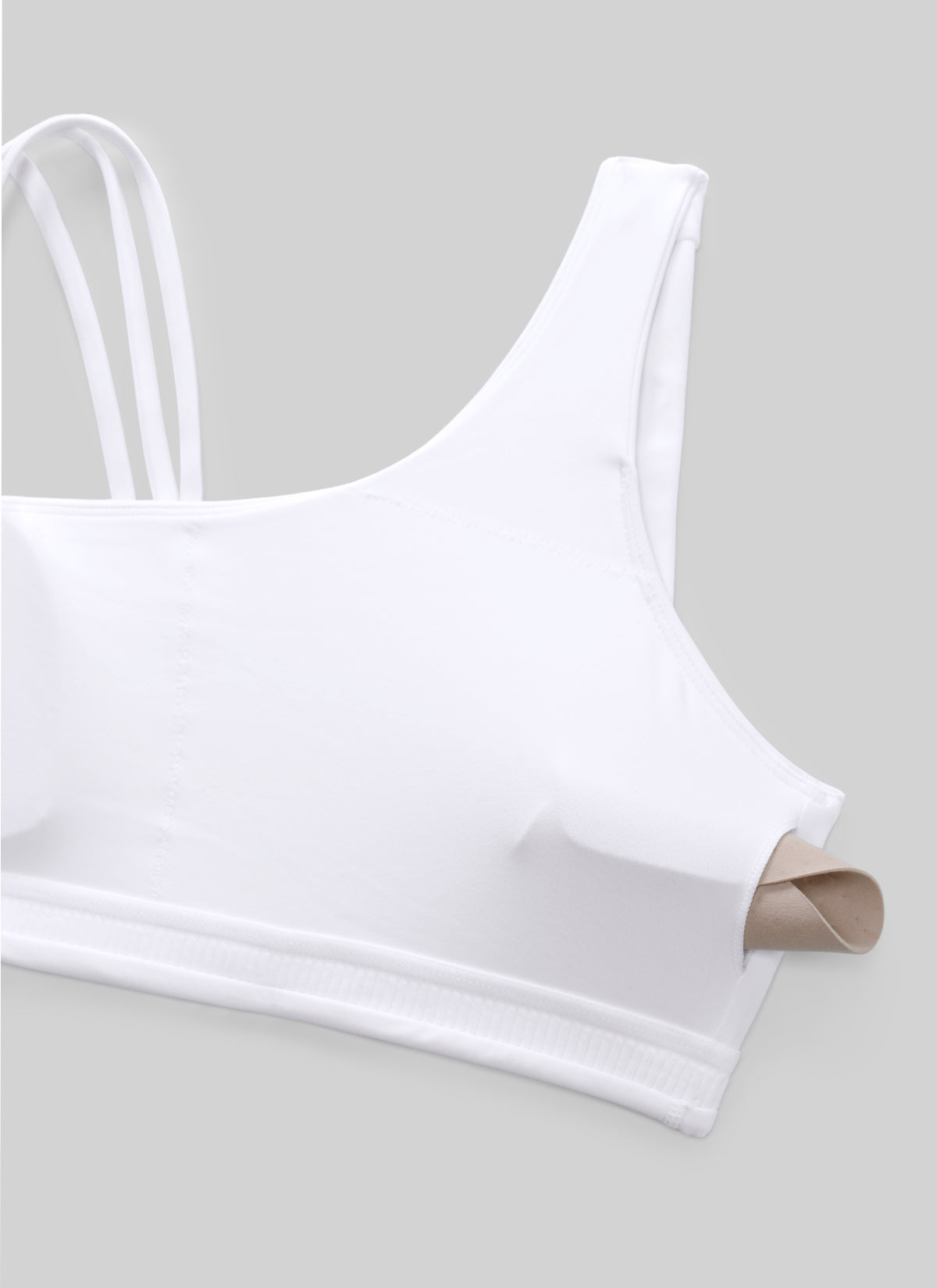 Naisten Butterlift® Yoga Asymmetric Straps -urheiluliivit, keskivahva tuki, White