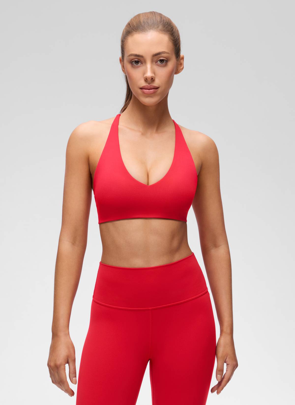 CRZ YOGA Damen Butterluxe Yoga V-Ausschnitt Twist Cross Back Sport-BH Aurora Red