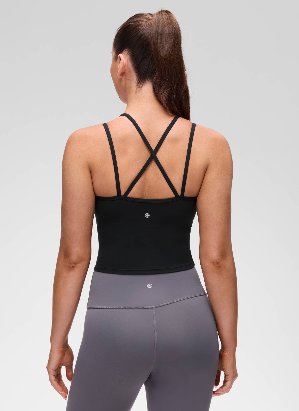 CRZ YOGA Damen- Butterluxe -Yoga-Tanktop mit V-Ausschnitt, gekreuztem Rücken und integriertem BH, schwarz