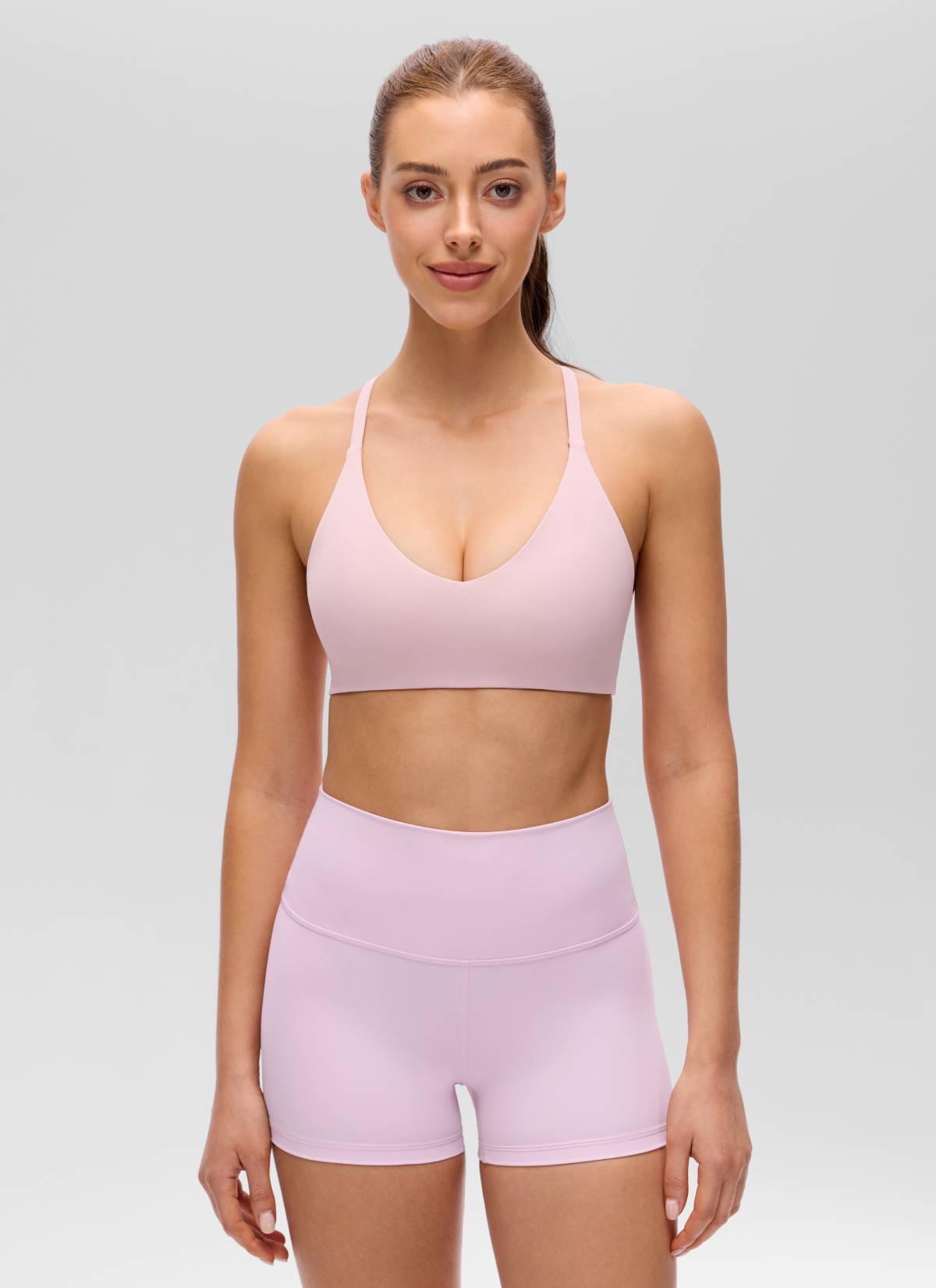 CRZ YOGA Damen Butterluxe Sport-BH mit V-Ausschnitt, Racerback und schmalen Trägern Pink Haze