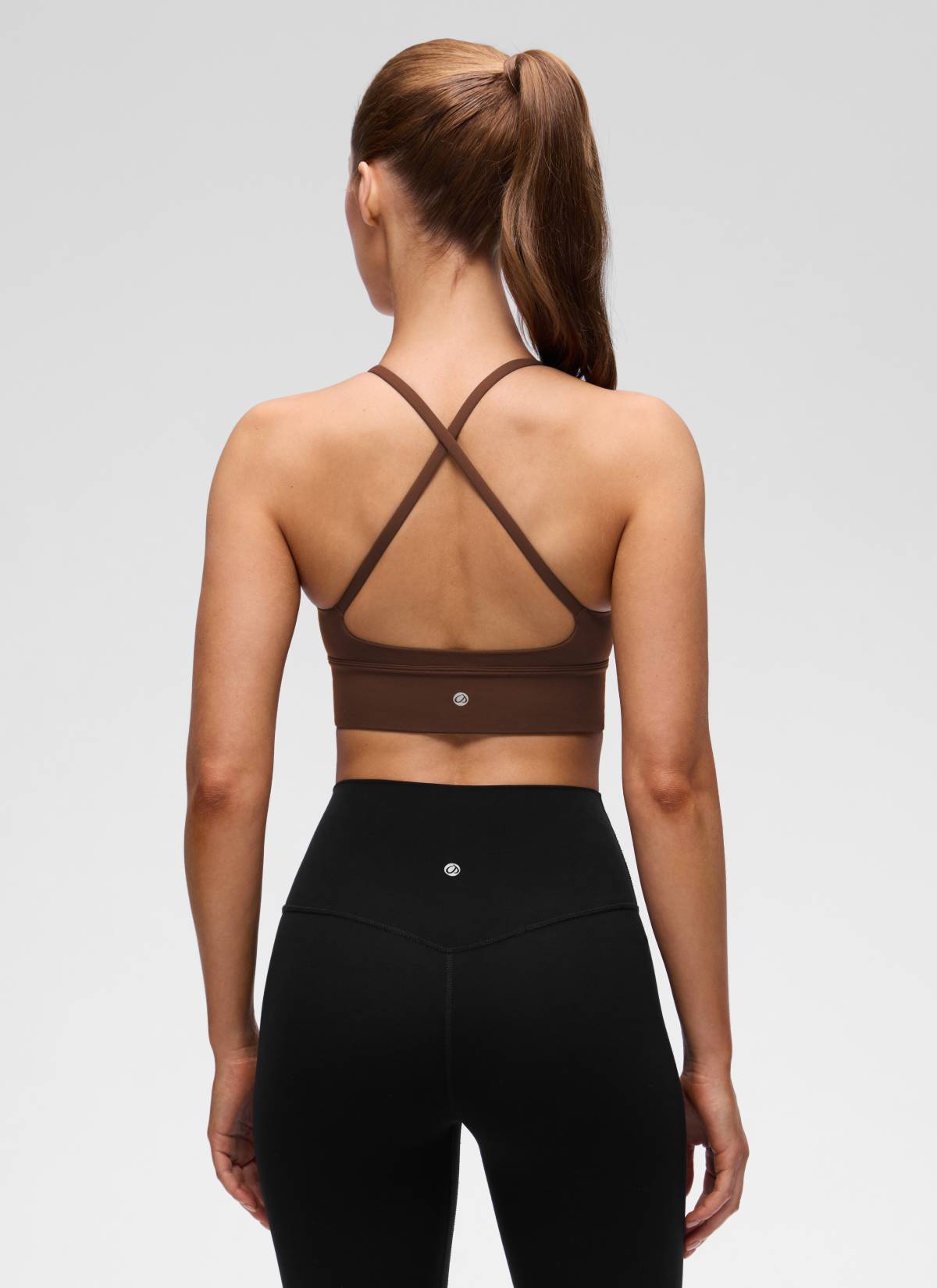 CRZ YOGA Damen Butterluxe Yoga V-Ausschnitt Überkreuz-Rücken Longline Sport-BH Lavabraun