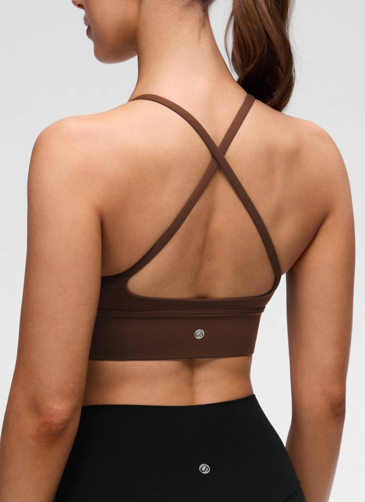 CRZ YOGA Damen Butterluxe Yoga V-Ausschnitt Überkreuz-Rücken Longline Sport-BH Lavabraun