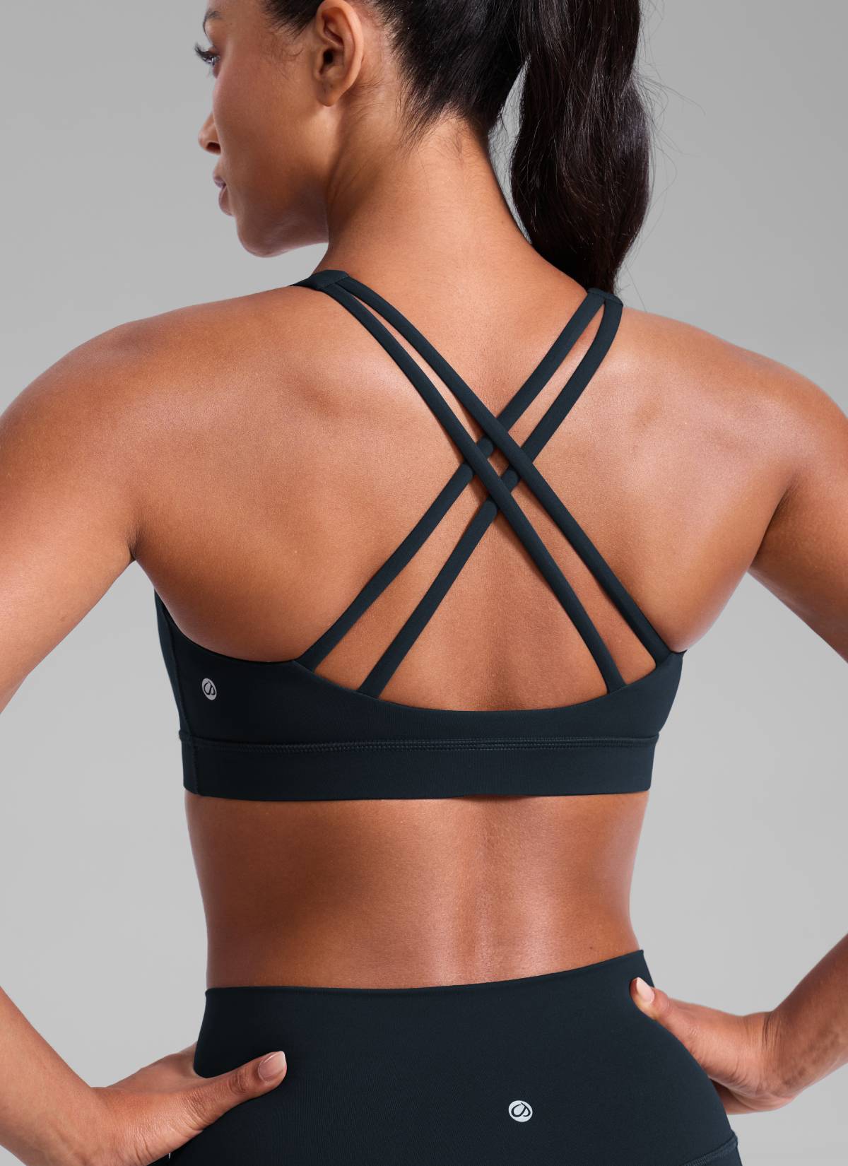 CRZ YOGA Women's Nakedfeel Training U Neck Criss Cross Back Sports Bra True Navy