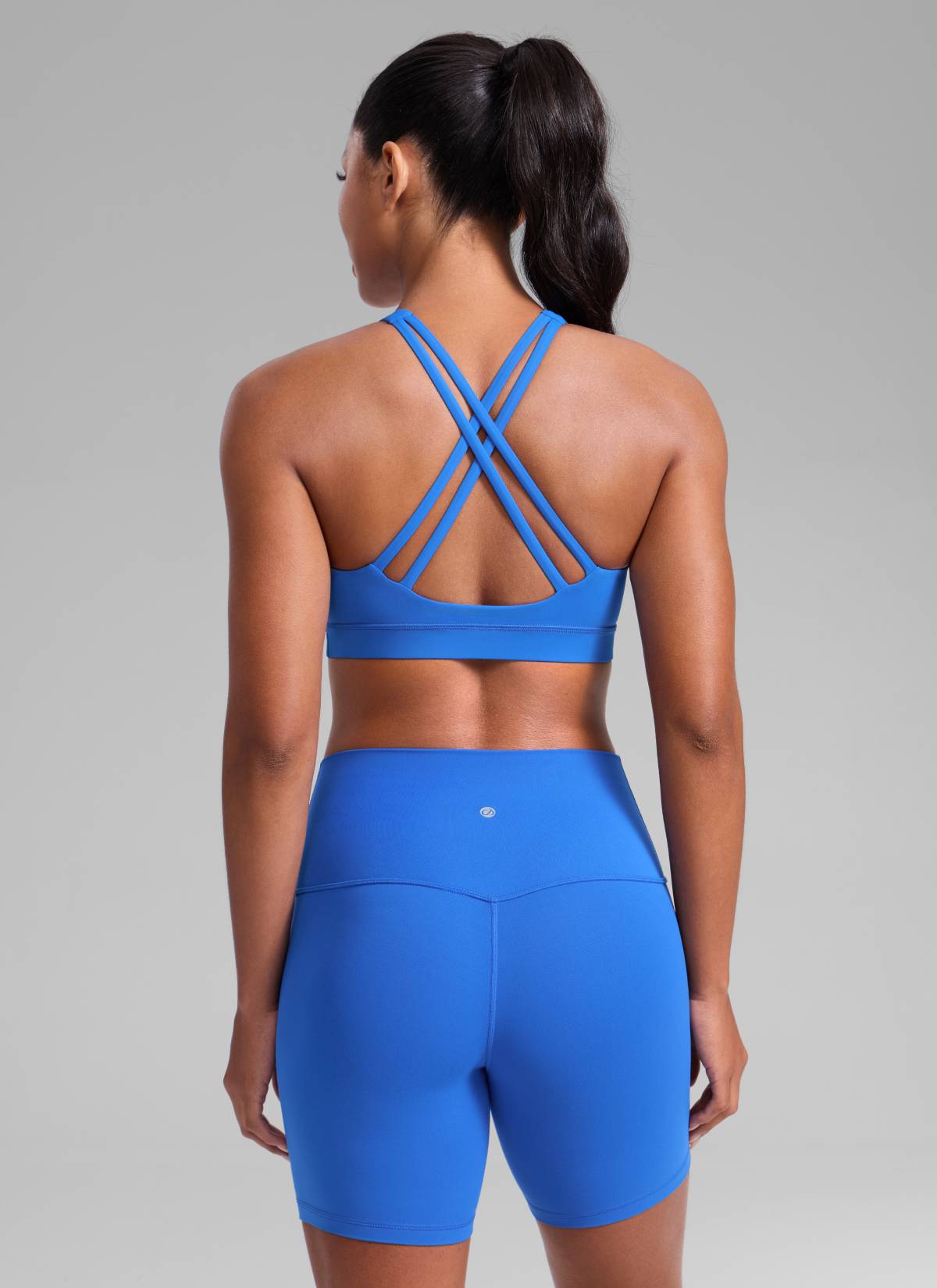 CRZ YOGA Women's Nakedfeel Training U Neck Criss Cross Back Sports Bra Sparkle Blue