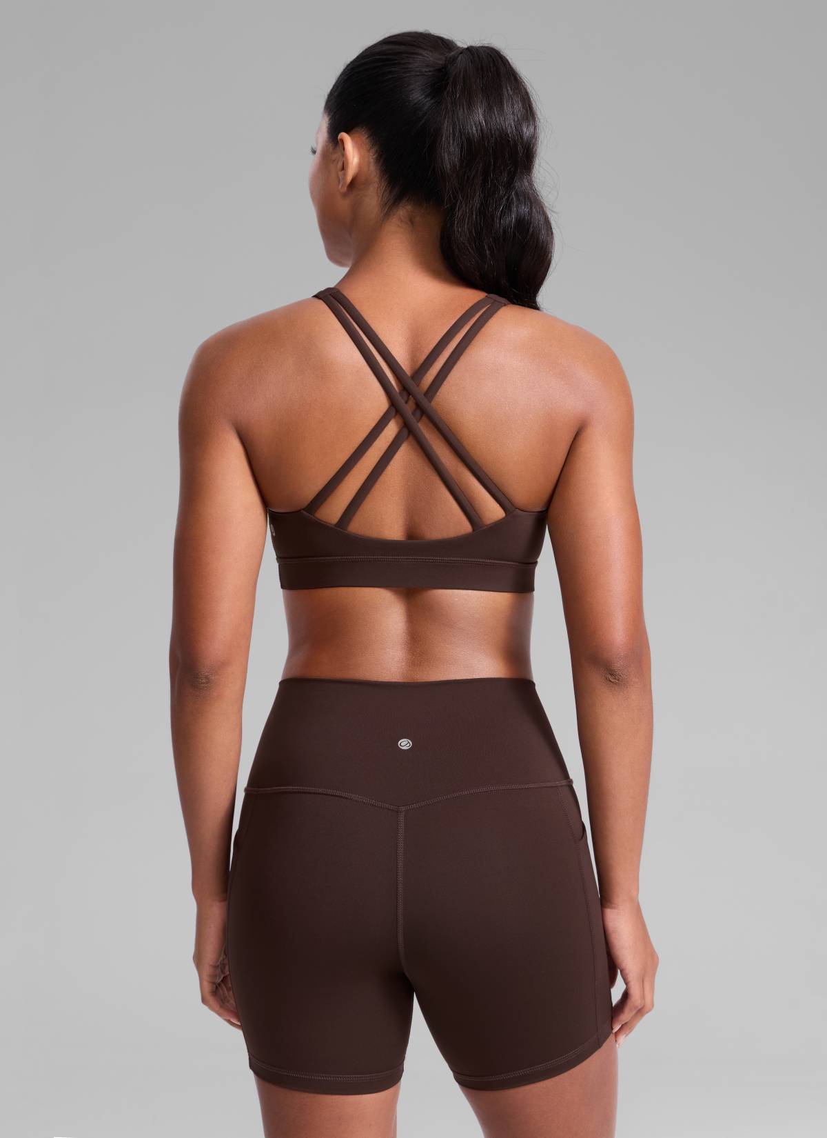 CRZ YOGA Women's Nakedfeel Training U Neck Criss Cross Back Sports Bra Hot Fudge Brown