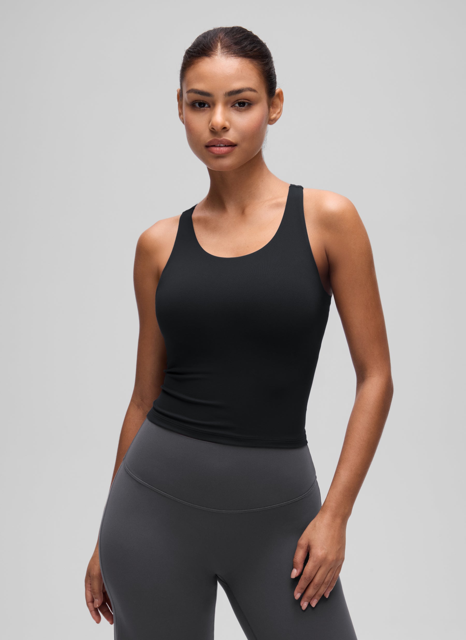 CRZ YOGA Women's Butterluxe Yoga Racerback Crop Built In Bra Tank Black @model_info:T