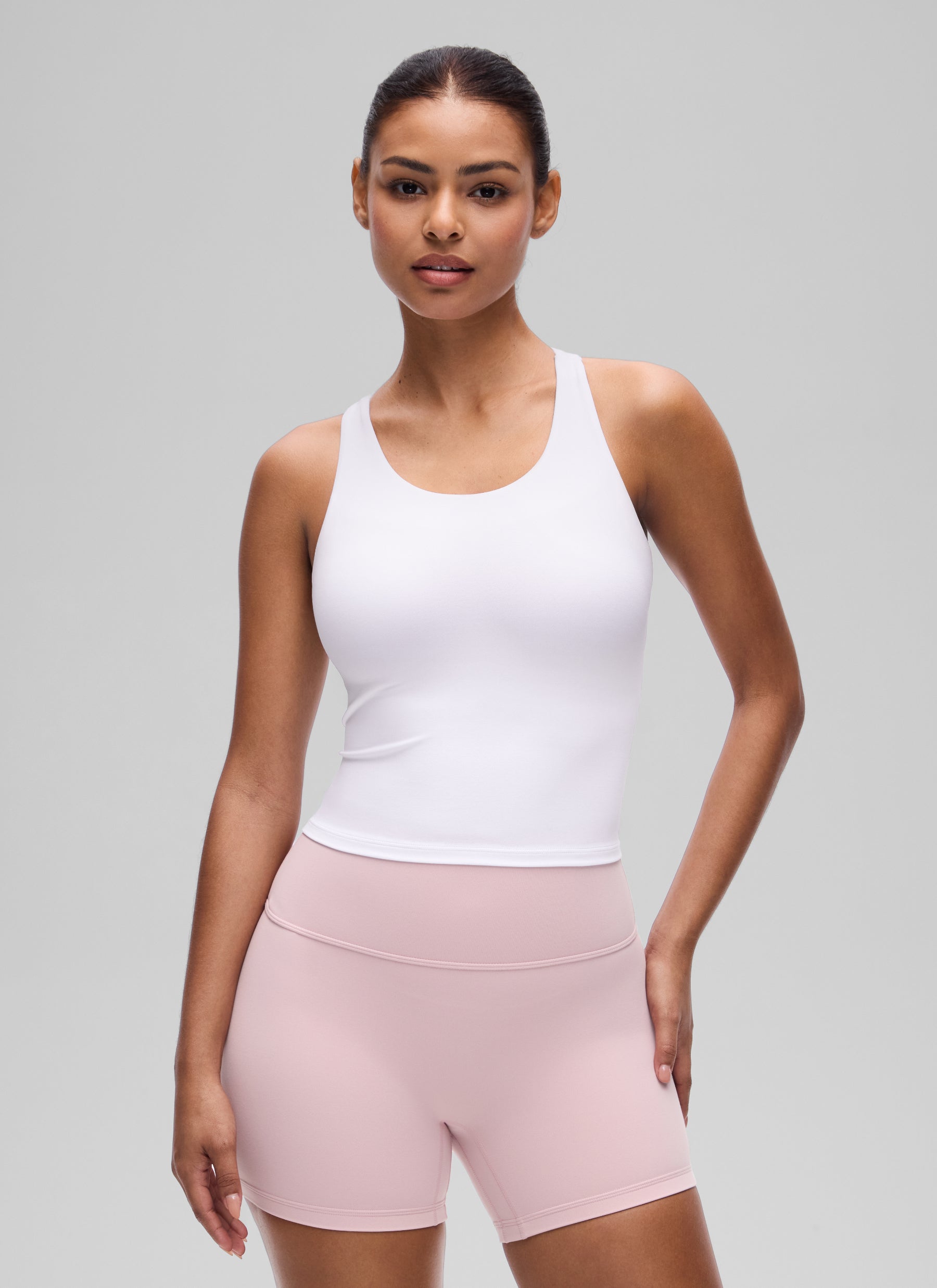 CRZ YOGA Women's Butterluxe Yoga Racerback Crop Built In Bra Tank White @model_info:T