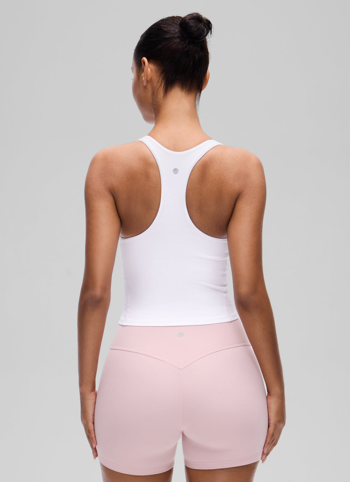 CRZ YOGA Women's Butterluxe Yoga Racerback Crop Built In Bra Tank White @model_info:T