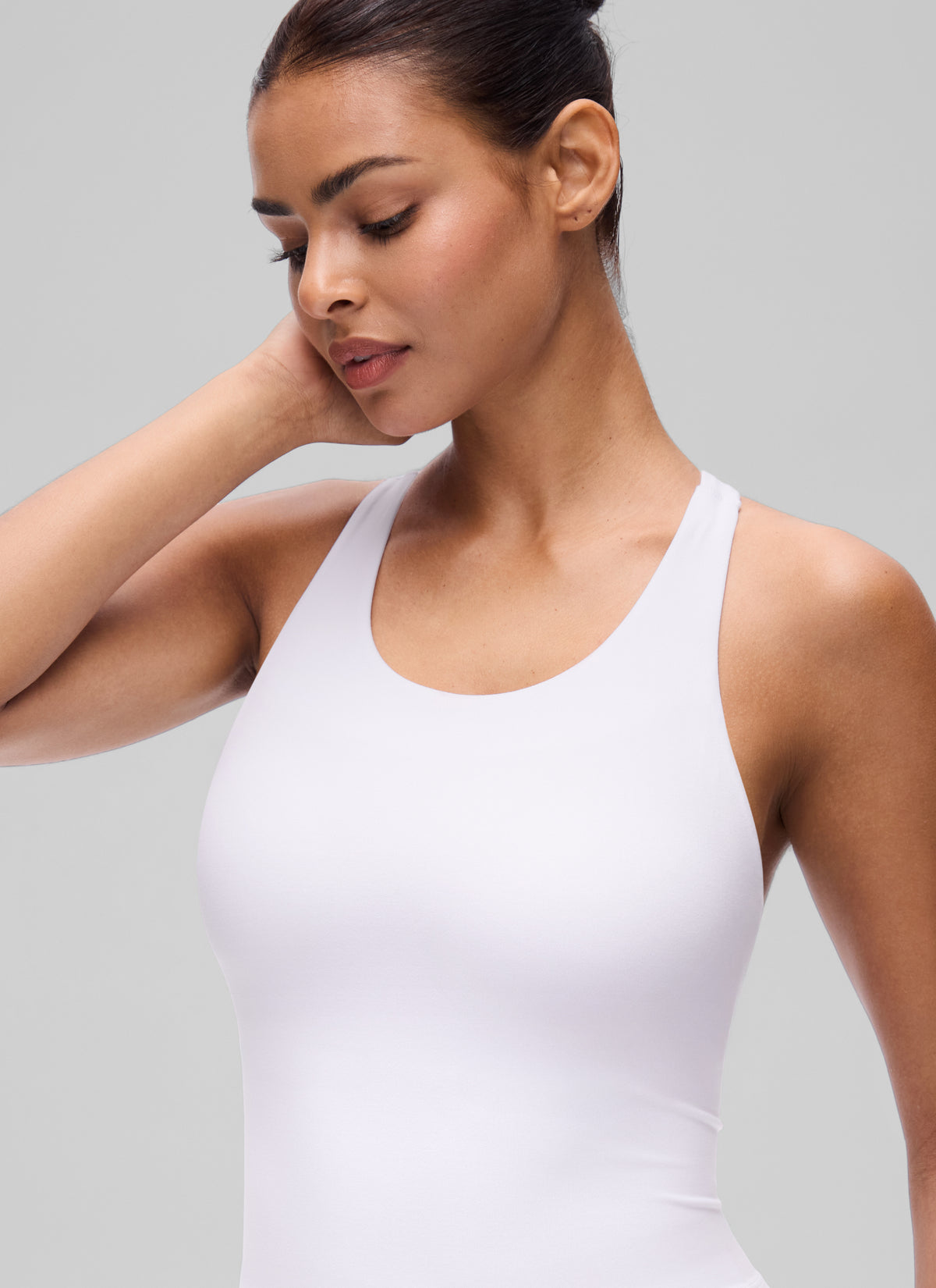 CRZ YOGA Women's Butterluxe Yoga Racerback Crop Built In Bra Tank White @model_info:T