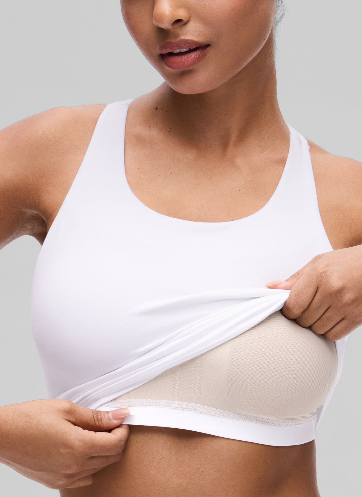 CRZ YOGA Women's Butterluxe Yoga Racerback Crop Built In Bra Tank White @model_info:T