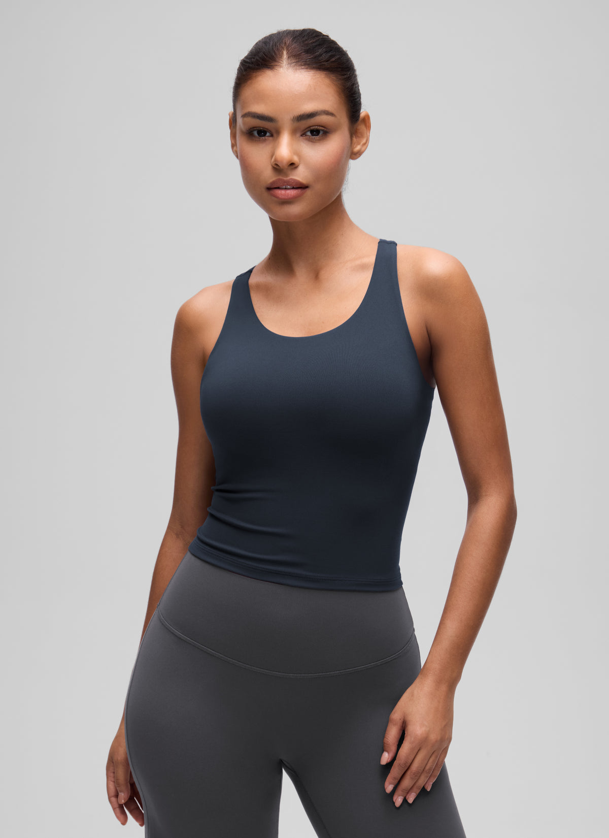 CRZ YOGA Women's Butterluxe Yoga Racerback Crop Built In Bra Tank True Navy @model_info:T