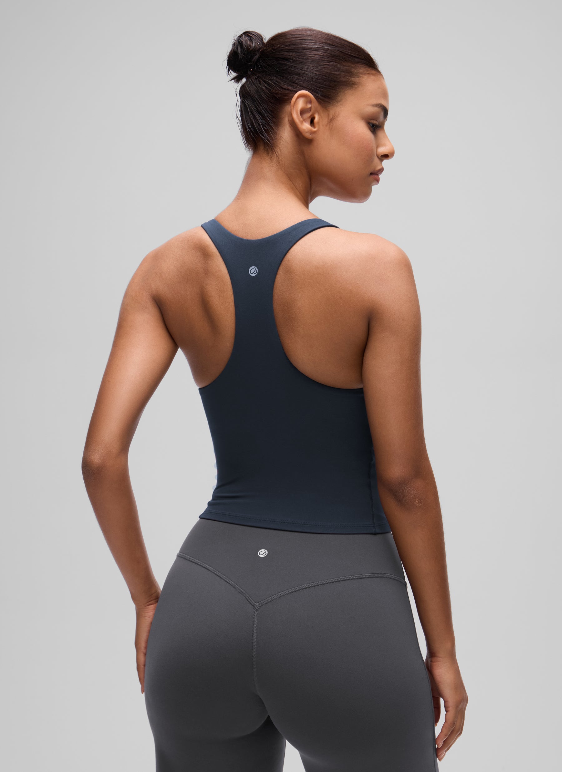 CRZ YOGA Women's Butterluxe Yoga Racerback Crop Built In Bra Tank True Navy @model_info:T