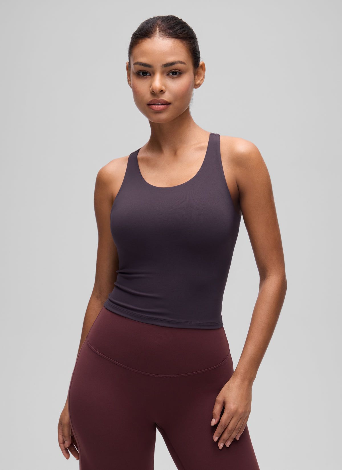 CRZ YOGA Women's Butterluxe Yoga Racerback Crop Built In Bra Tank Atmosphere Purple @model_info:T