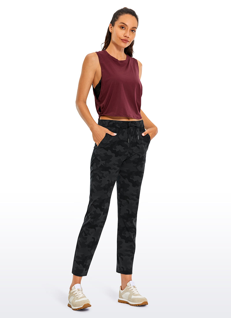 CRZ YOGA Women's Travel Slim Fit Stretch Drawstring 7/8 Pants 27'' Dark grey camouflage @model_info:Lo