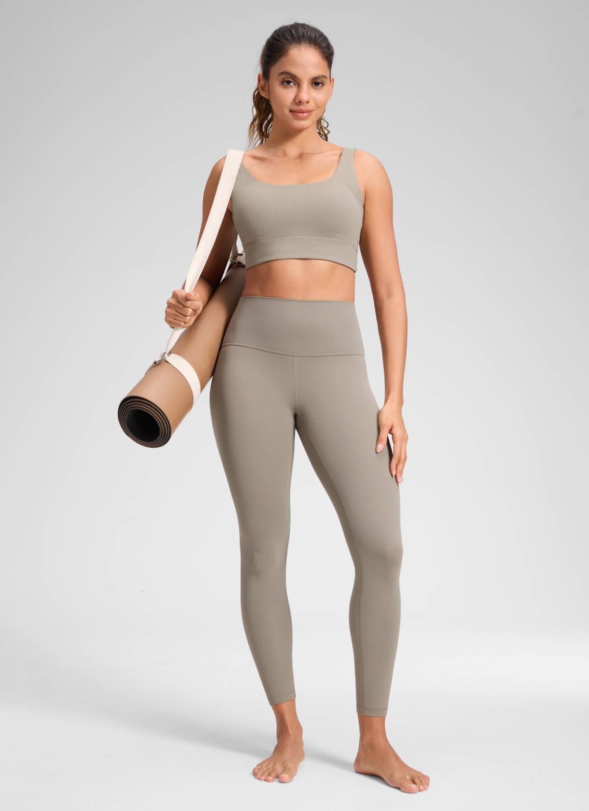 CRZ YOGA - Colanți de yoga pentru femei, model „Yoga Lounge”, cu talie înaltă, din material Butterluxe, lungime 25'' - Gri cenușiu cald