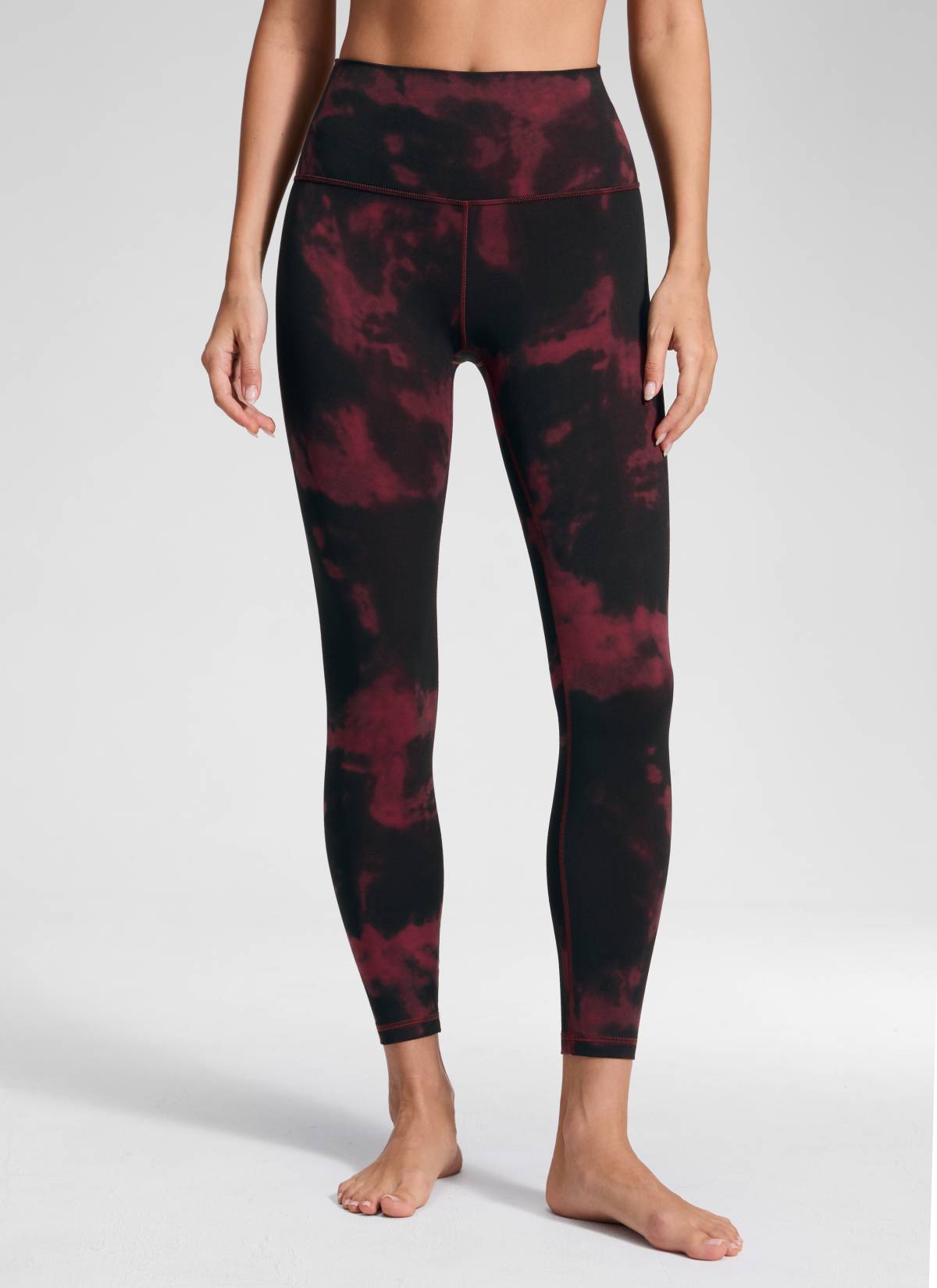 CRZ YOGA – Colanți de yoga pentru femei, model „Yoga Lounge”, talie înaltă, din material Butterluxe, 25'' – culoare burgund, cu imprimeu floral „tie-dye”