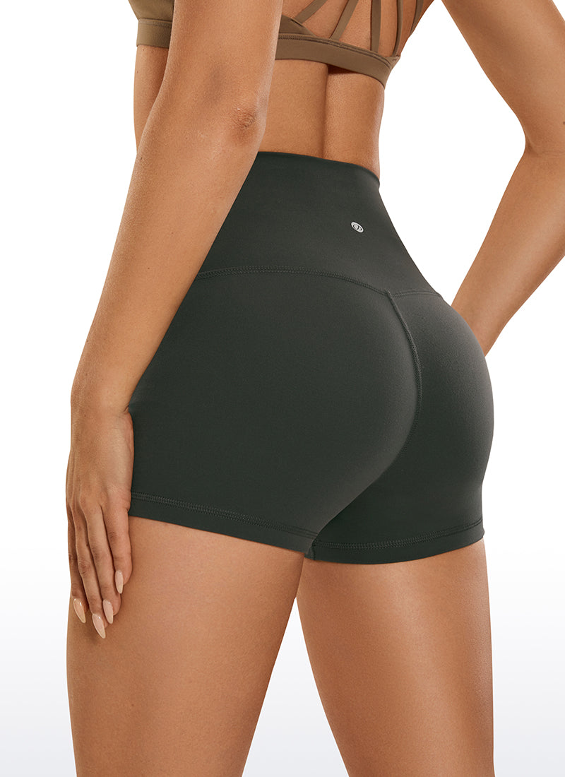 CRZ YOGA – Șorturi de yoga pentru femei, cu talie înaltă, model „Booty Butterluxe Biker”, 2,5'' – Gri-măsliniu