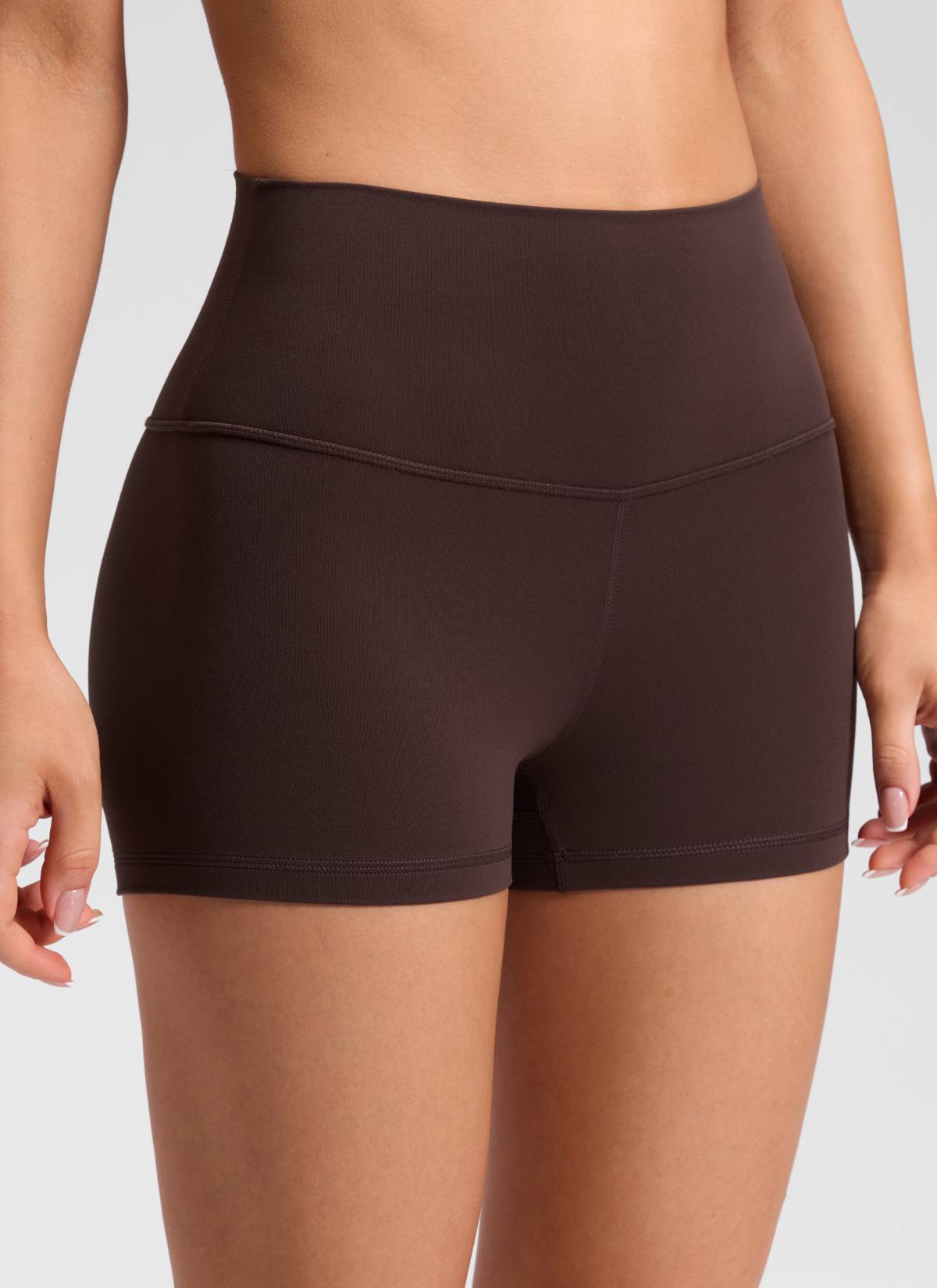 CRZ YOGA Short de cycliste Butterluxe taille haute pour femme 6 cm Marron Hot Fudge