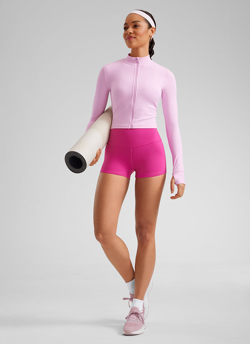 CRZ YOGA Șorturi de yoga pentru femei, cu talie înaltă, model „Booty Butterluxe Biker”, 2,5'' Violet hibiscus