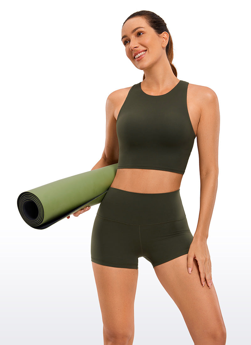 CRZ YOGA Șorturi de yoga pentru femei, cu talie înaltă, model „Booty Butterluxe Biker”, 2,5'' verde măslin
