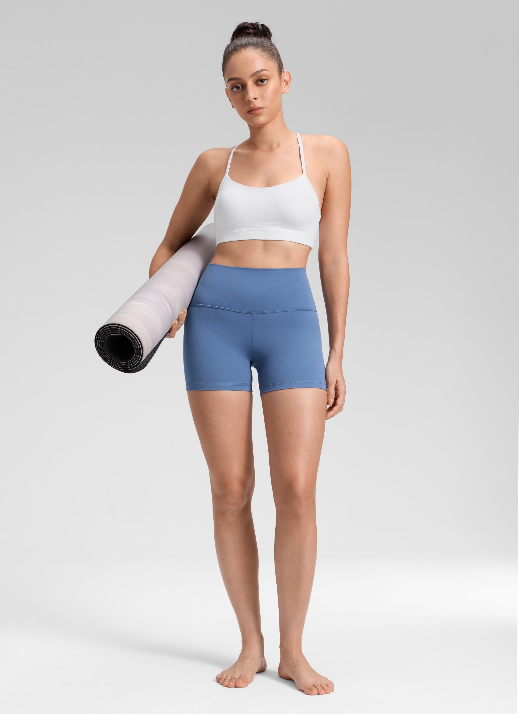CRZ YOGA Pantalones cortos de yoga de tiro alto para mujer Butterluxe Shorts de 10 cm, azul oasis