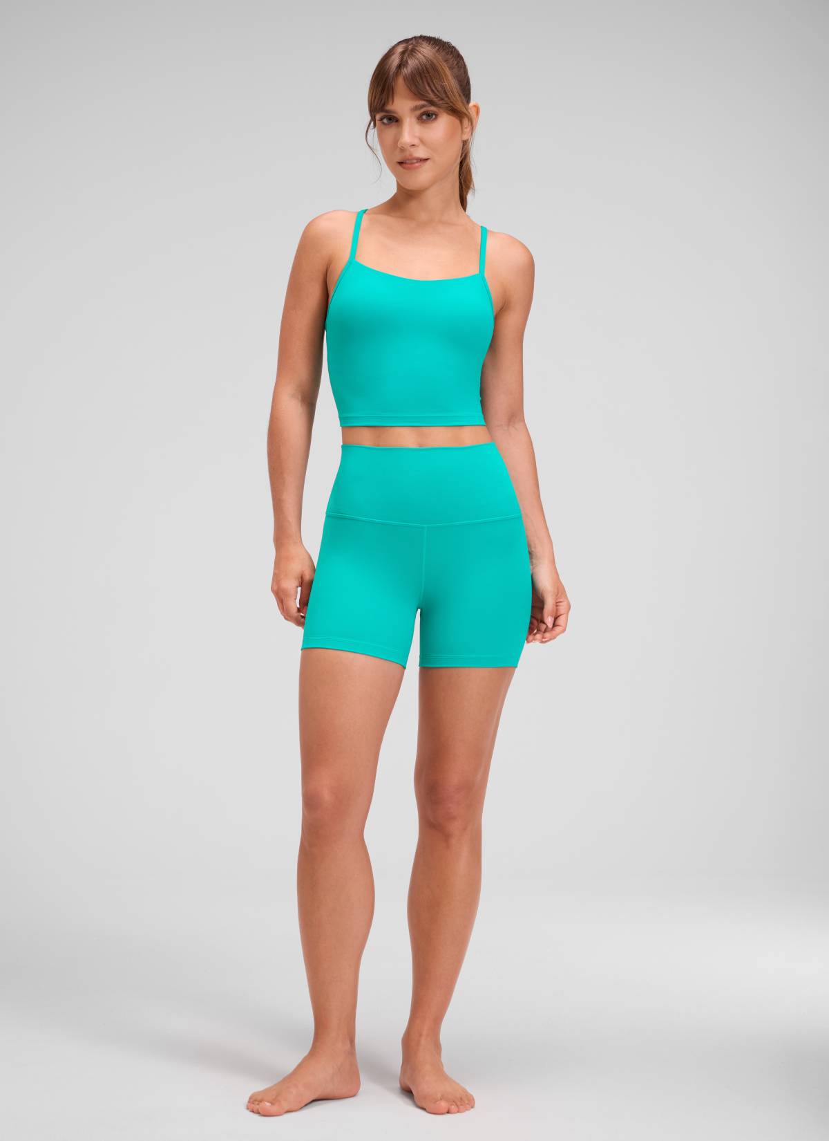 CRZ YOGA Pantalones cortos de yoga de talle alto para mujer, shorts Butterluxe 10 cm, azul verdoso trópico
