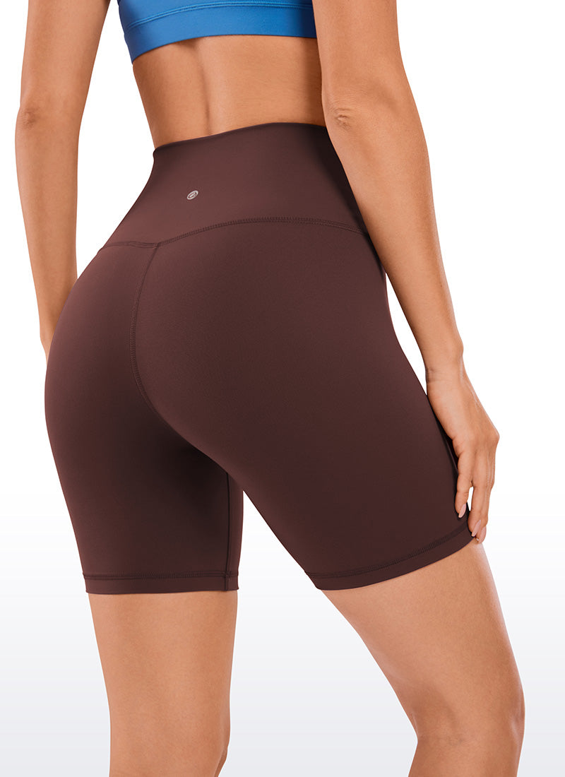 CRZ YOGA Women's Yoga High Rise Biker Shorts Butterluxe Shorts 6'' Taupe