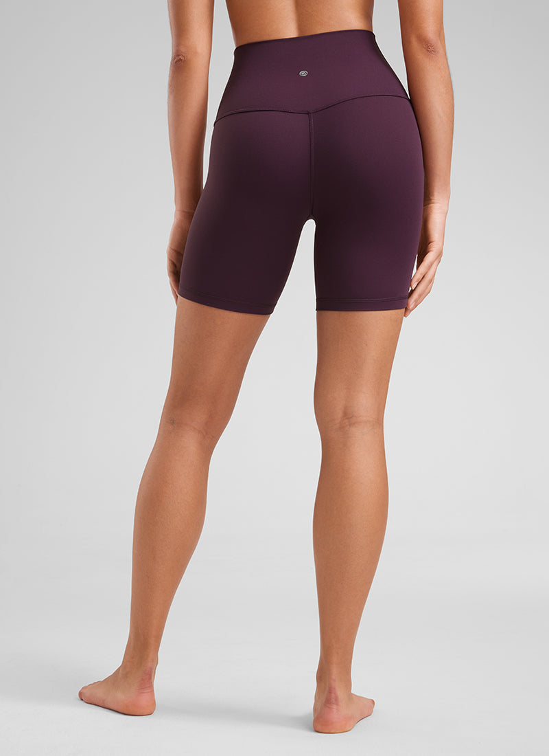 CRZ YOGA Women's Yoga High Rise Biker Shorts Butterluxe Shorts 6'' Deep Purple @model_info:Fiona