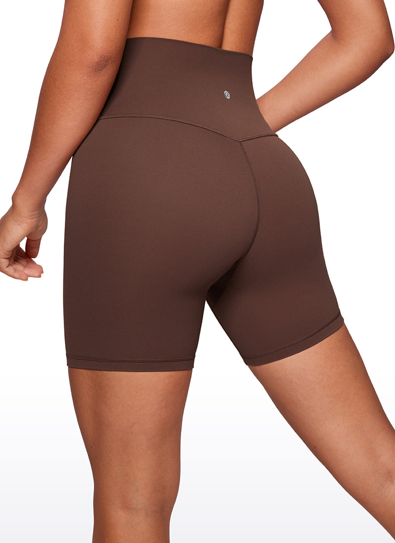 CRZ YOGA Women's Yoga High Rise Biker Shorts Butterluxe Shorts 6'' Coffee Brown