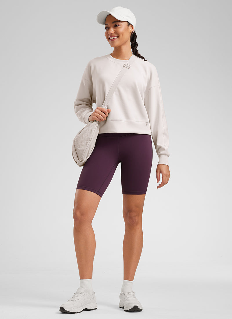 CRZ YOGA Pantalones cortos de ciclista largos de yoga de talle alto Butterluxe de 20 cm para mujer, púrpura intenso