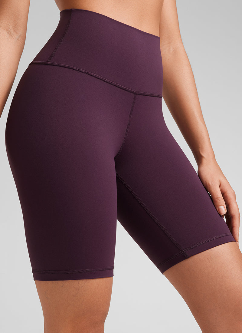 CRZ YOGA Pantalones cortos de ciclista largos de yoga de talle alto Butterluxe de 20 cm para mujer, púrpura intenso