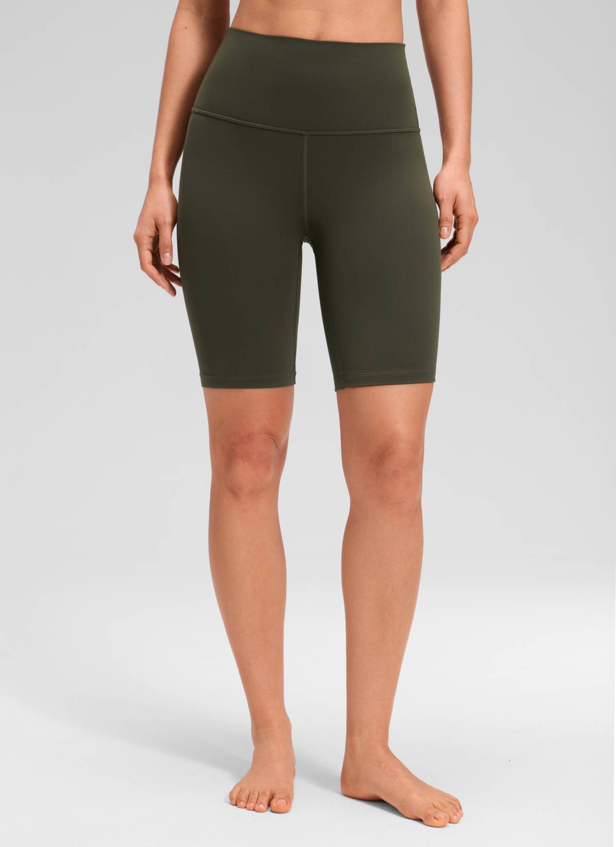 Pantalones cortos de ciclista largos de 20 cm de talle alto Butterluxe para mujer CRZ YOGA, verde oliva