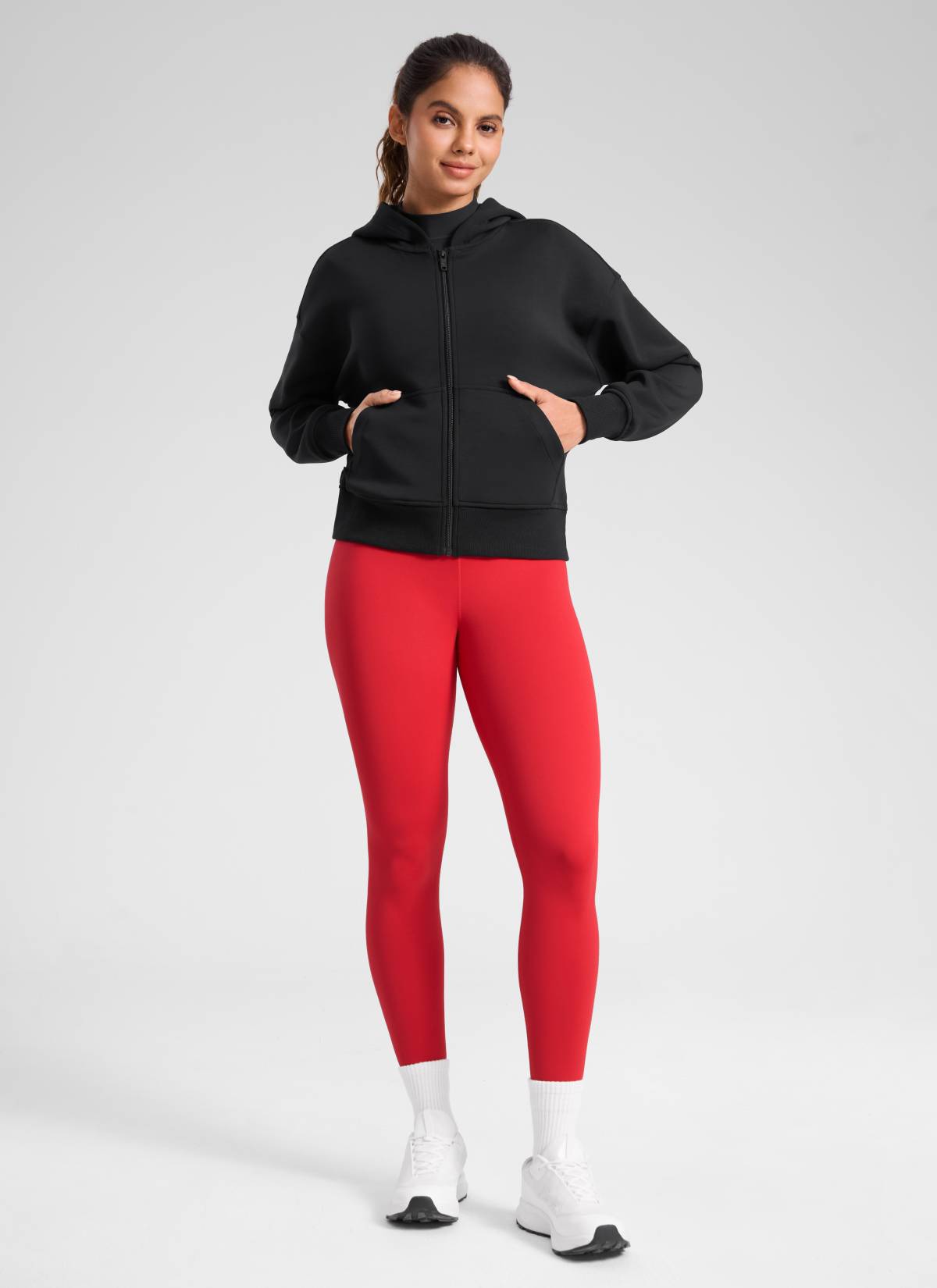 CRZ YOGA Naisten Lämpimät Fleecevratut Vapaa-ajan Korkeavyötäröiset Legginsit 64 cm Aurora Red @model_info:Dany