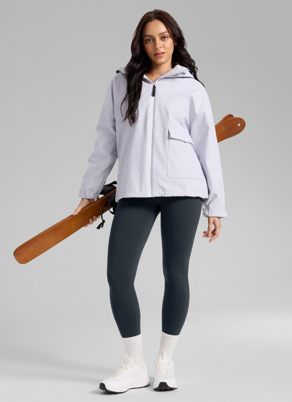 CRZ YOGA Women's Thermal Fleece Lined Casual High Rise Legging 25'' True Navy @model_info:Bruna