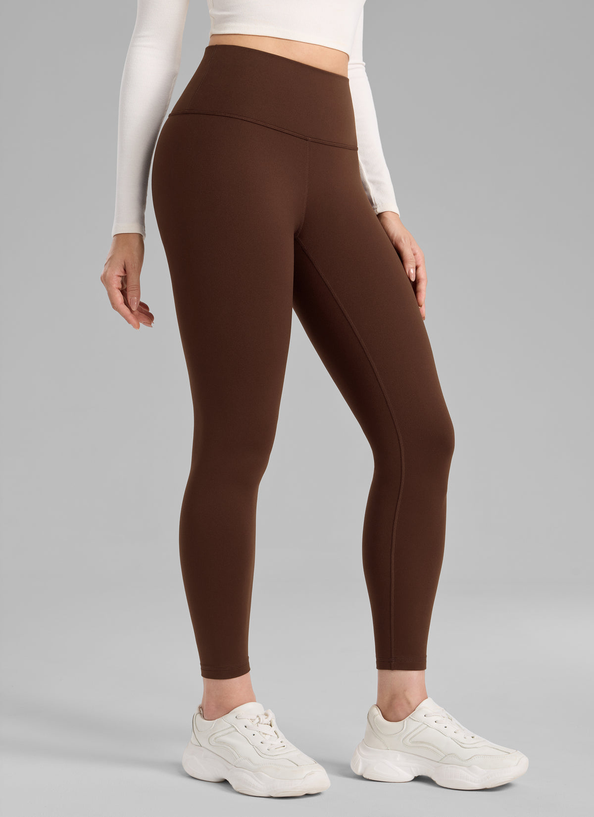 CRZ YOGA Naisten Thermal Fleece Lined -malliston rennot leggingsit korkealla vyötäröllä 64 cm Lava Brown @model_info:Bruna