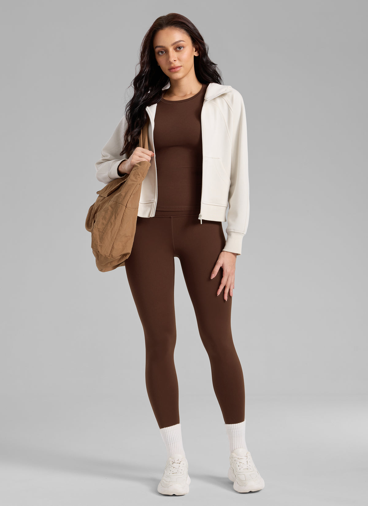 CRZ YOGA Naisten Thermal Fleece Lined -malliston rennot leggingsit korkealla vyötäröllä 64 cm Lava Brown @model_info:Bruna