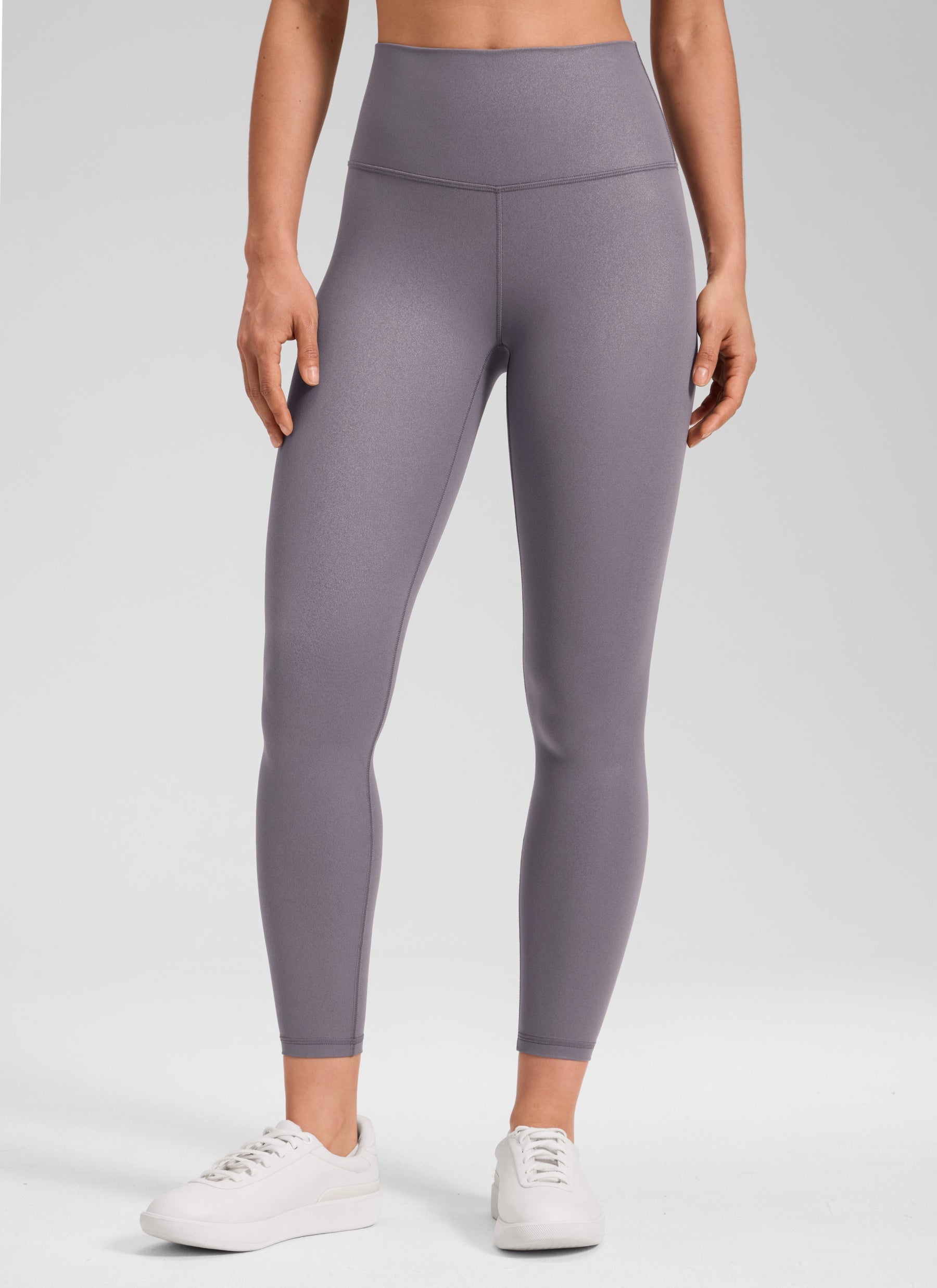 CRZ YOGA Women Butterluxe Matte Faux Leather Leggings 25'' Tornado Grey Classic Pattern @model_info:Larissa