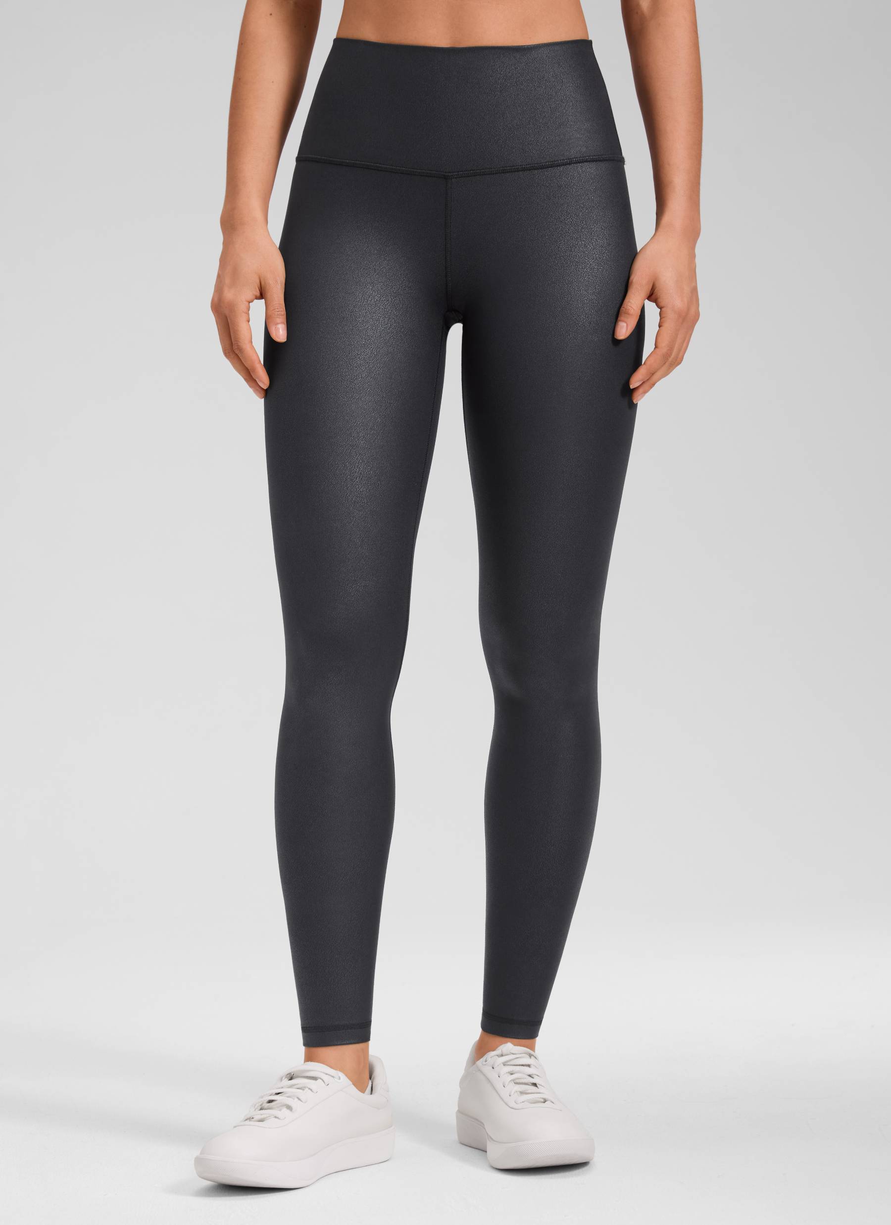 CRZ YOGA Women Butterluxe Matte Faux Leather Leggings 28' Black Foil Pattern @model_info:Larissa