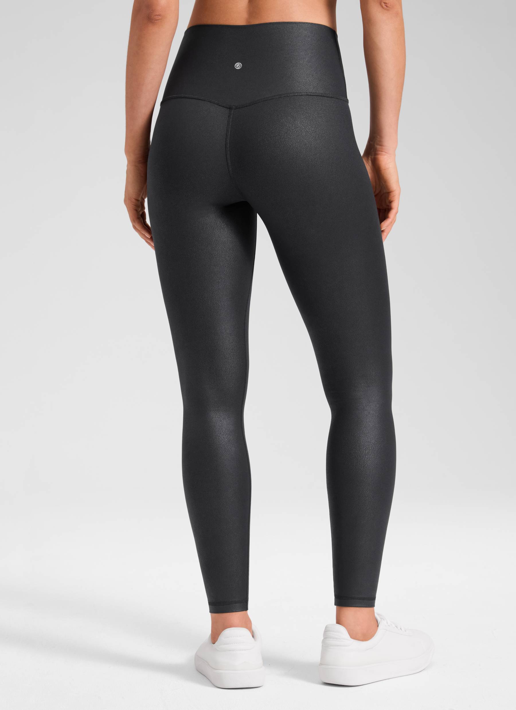 CRZ YOGA Women Butterluxe Matte Faux Leather Leggings 28' Black Foil Pattern @model_info:Larissa